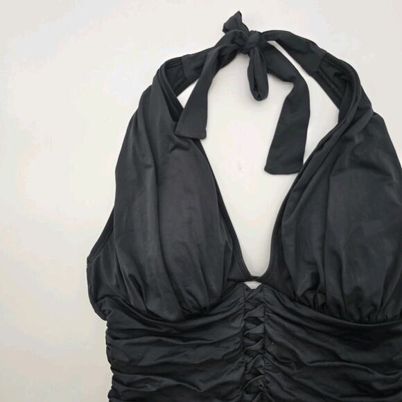 Bleu Rod Beattie Swim Women 10 Black Bathing Suit One Piece Bikini Halter Ruched - Picture 2 of 10